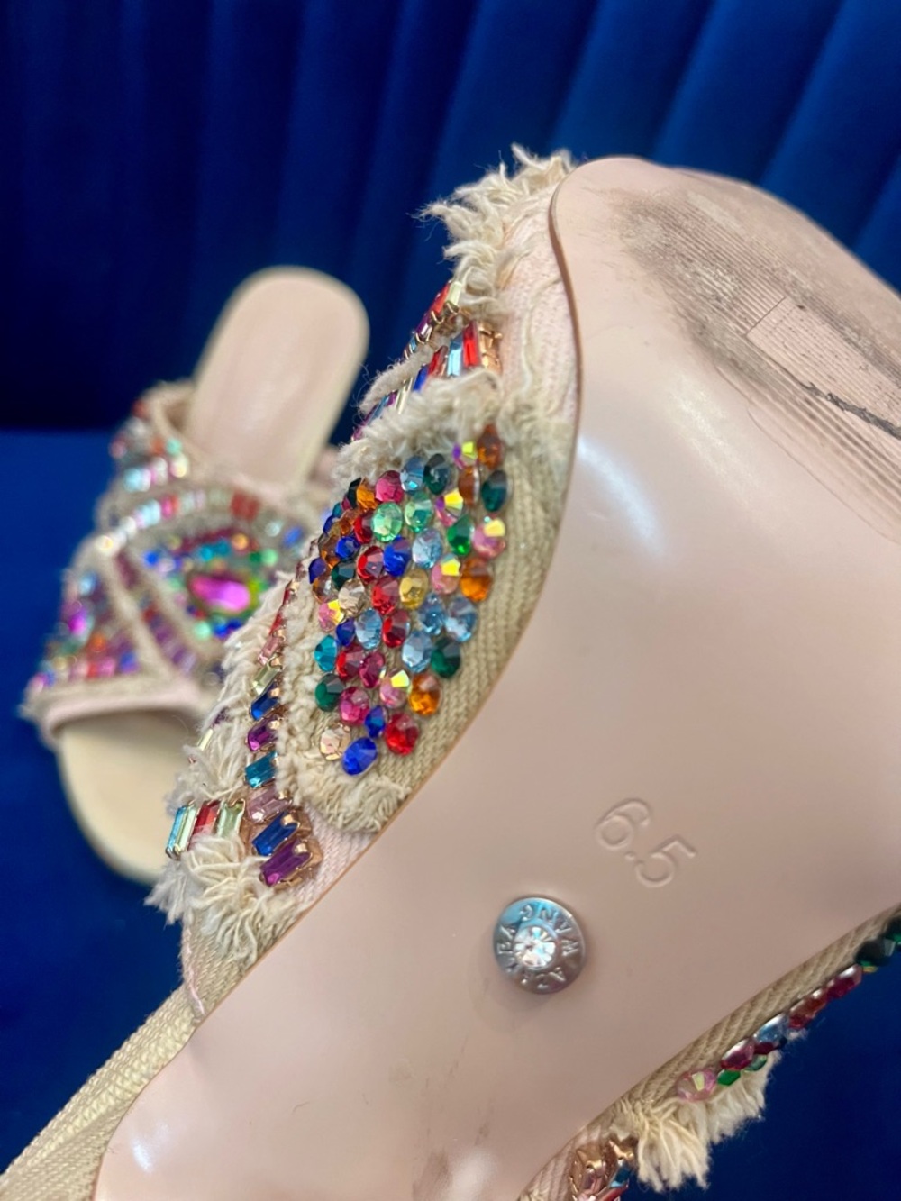 Azalea Wang Jeweled Crystal Slide Heels | Multicolor Statement Mules - Size 6.5 - Picture 7 of 11